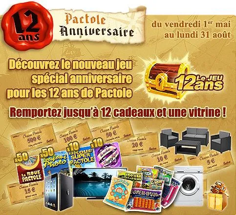 Gagnez des cadeaux et de l'argent pour les 12 ans de Pactole