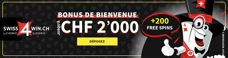Swiss4win offre jusqu’à 2’000 CHF et 200 free spins en bonus de bienvenue
