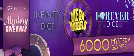 Visuel promotionnel Air Dice Mystery Drops avec Mega Wheels, Infinity Dice et Forever Dice, 6000 prix mystères à gagner
