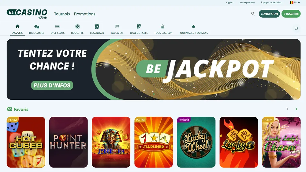 Page d'accueil du casino belge BeCasino