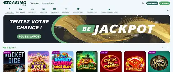 Visuel de la page d'accueil de BeCasino