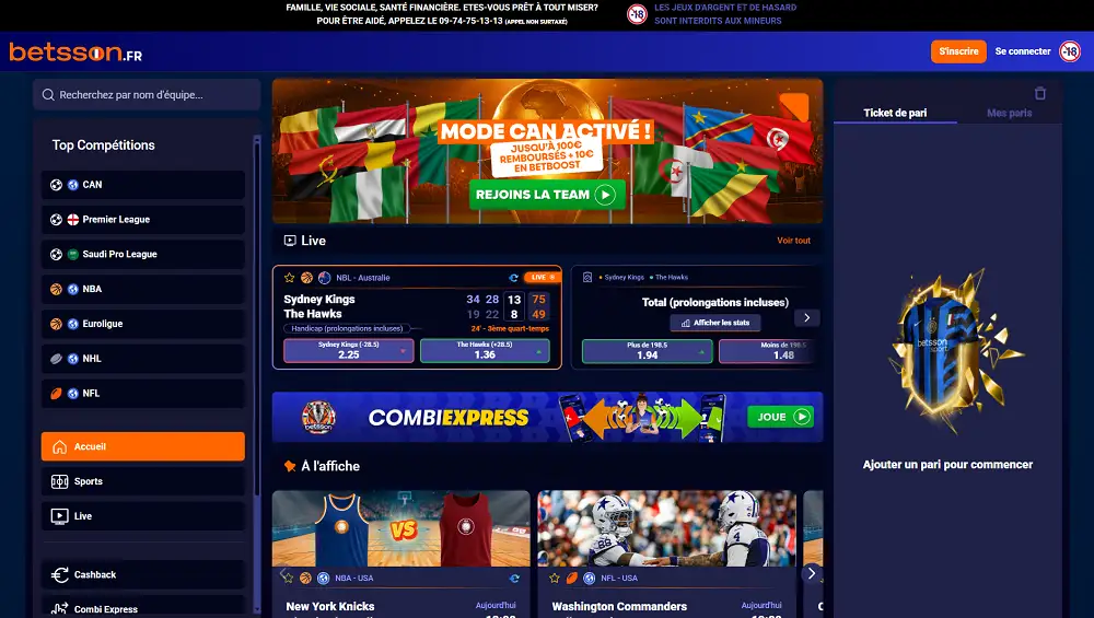 Visuel de la page d'accueil de Betsson.fr