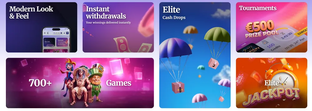 Nouveau design de Casino Elite 2.0 avec look moderne, virements instantanés, jackpots et plus de 700 jeux en ligne