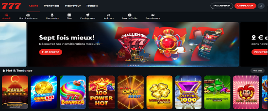 Visuel de la page d'accueil de Casino777