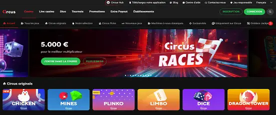 Visuel de la page d'accueil de Circus Casino