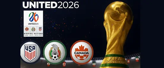 Logos du Canada, du Mexique et des États-Unis représentant les pays hôtes officiels de la Coupe du Monde 2026 de football