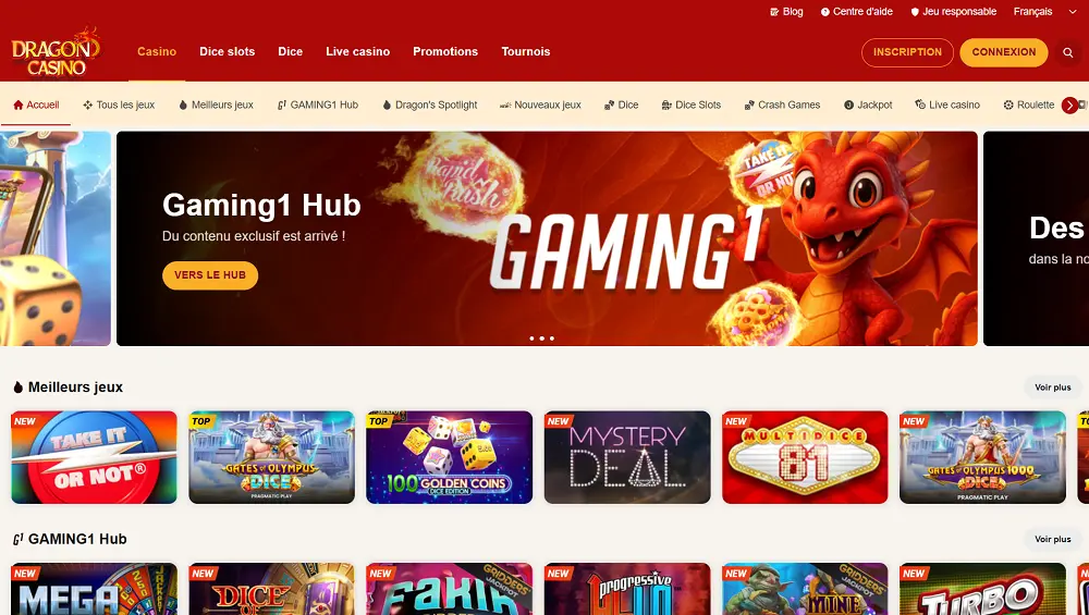 Visuel de la page d'accueil de Dragon Casino