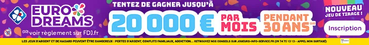 Bannière EuroDreams annonçant jusqu’à 20 000 euros par mois pendant 30 ans