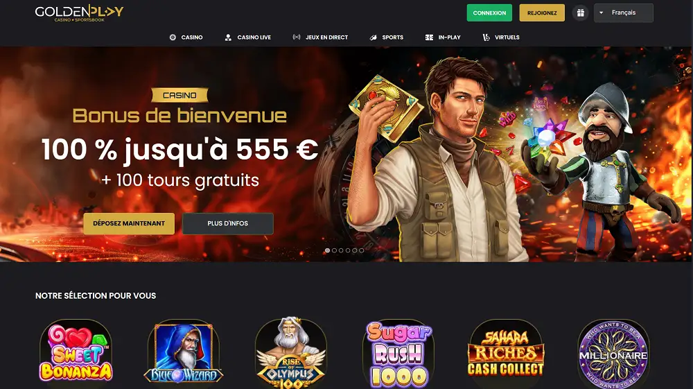 Visuel de la page d'accueil de GoldenPlay