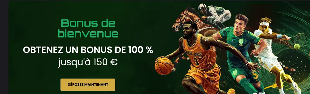 Bannière GoldenPlay avec bonus de bienvenue sportif de 100 % jusqu’à 150 € pour parier