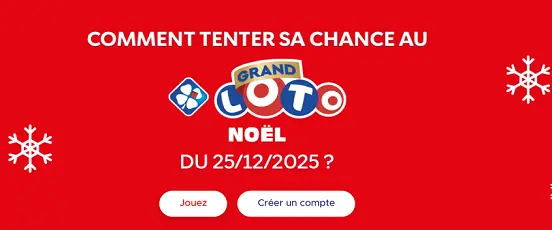 Visuel promotionnel du Grand LOTO de Noël du 25 décembre 2025 avec appel à jouer et ambiance festive rouge