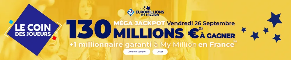 Jackpot EuroMillions de 130 millions d’euros à remporter le vendredi 26 septembre avec un gagnant My Million en France