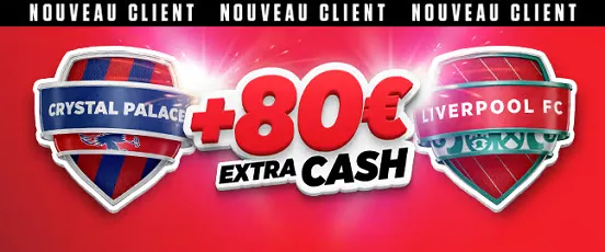 Offre Ladbrokes Sport pour nouveau client : 80€ extra cash à gagner sur Crystal Palace vs Liverpool