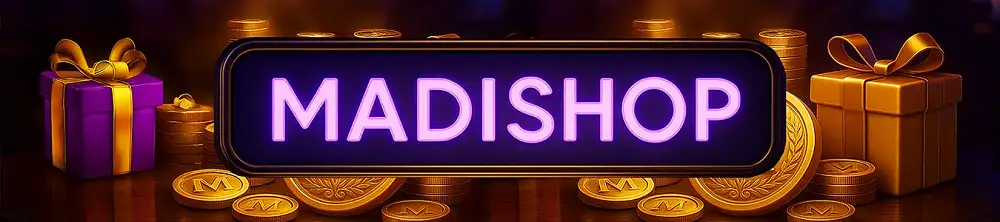 Madishop de Madison Casino avec pièces dorées et cadeaux, espace fidélité pour échanger Madicoins contre récompenses