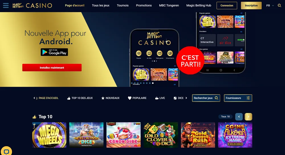 Page d'accueil du casino belge Magic Betting