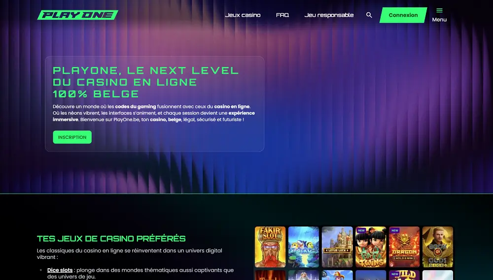Page d'accueil du casino belge PlayOne