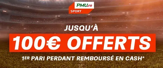 PMU Sport offre jusqu’à 100€ pour votre premier pari sportif perdant, remboursé en cash, promotion exclusive PMU.fr
