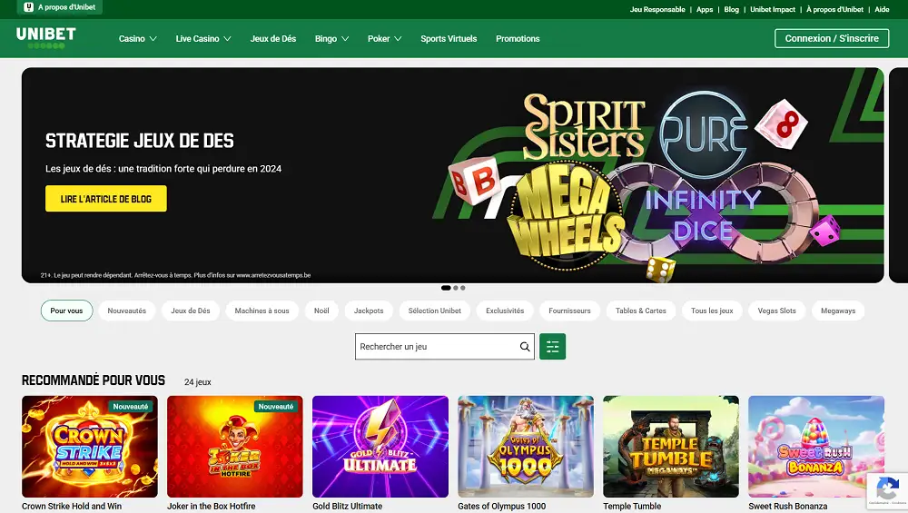 Visuel de la page d'accueil d'Unibet Casino