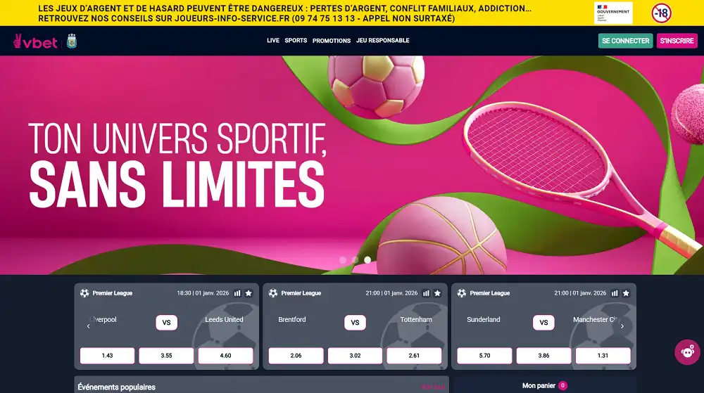 Visuel de la page d'accueil de Vbet.fr