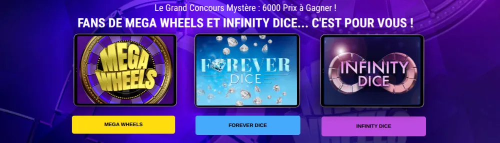 Air Dice Mystery Drops avec Mega Wheels, Infinity Dice et Forever Dice, grand concours mystère et 6000 prix à gagner