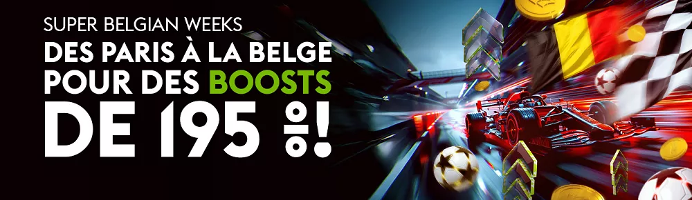 Super Belgian Weeks Bet777 avec voiture de F1, drapeau belge et promotion de 195 % sur les paris sportifs