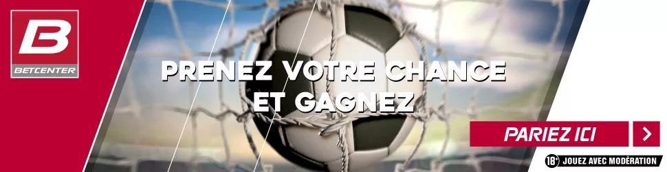 Bannière Betcenter avec un ballon dans les filets et le message Prenez votre chance et gagnez