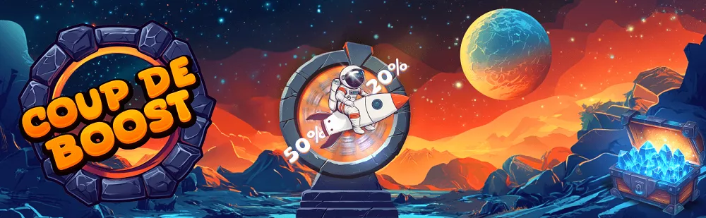 Illustration de la roue Coup de Boost Betsson.fr avec un astronaute et des gains boostés jusqu’à 100 % en paris live