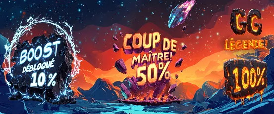 Visuel de l'offre Coup de Boost Betsson.fr avec des multiplicateurs de gains de 10 %, 50 % et jusqu’à 100 % en live