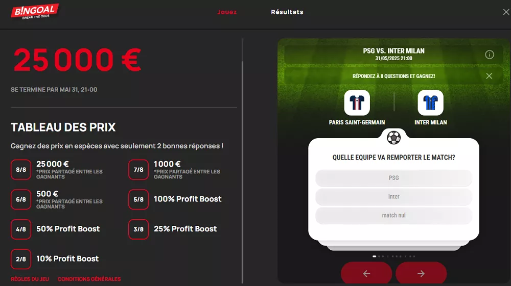 25.000€ à gagner sur le Football Quiz de Bingoal