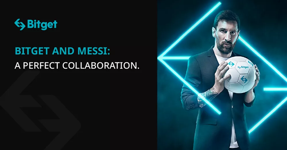 Lionel Messi pose avec un ballon Bitget dans le cadre de la collaboration officielle entre la star du football et la plateforme crypto