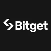 Logo officiel de la plateforme de cryptomonnaies Bitget sur fond noir, symbole d’échange et nom en lettres blanches