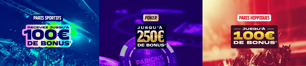 Bonus Parions Sport : jusqu’à 100€ sur les paris sportifs, 250€ en poker et 100€ en paris hippiques