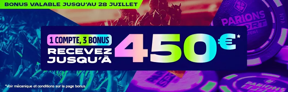 Offre Parions Sport : recevez jusqu’à 450€ de bonus cumulés sur les paris sportifs, poker et hippiques