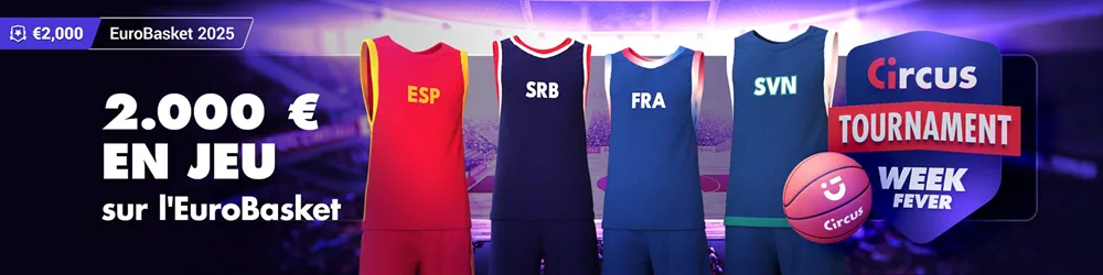 Tournoi Week Fever EuroBasket 2025 de Circus Sport avec 2.000 € en jeu et maillots des équipes nationales de basket