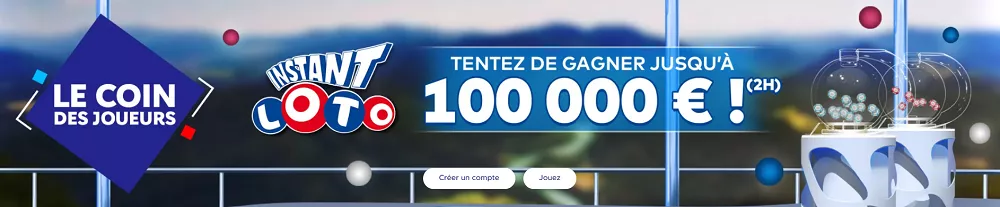 Bannière Instant Loto FDJ avec tirage digital et gains jusqu’à 100 000 € pour les joueurs en ligne