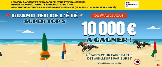 Grand jeu de l’été Genybet Super Top 5 avec 10 000 € à gagner du 1er au 29 août sur 4 étapes hippiques en Normandie
