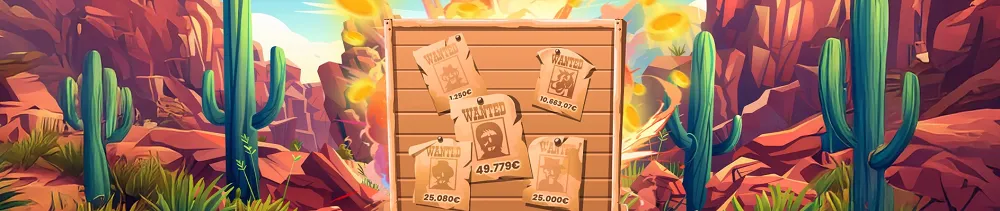 Décor de Far West avec pancartes de gains affichant les gros gagnants de juillet sur Golden Palace Casino