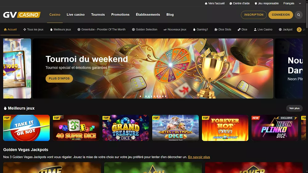 Page accueil Golden Vegas Casino
