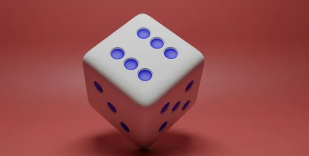 Dé blanc avec points lumineux bleus représentant les jeux de dés en ligne populaires sur les casinos en ligne européens