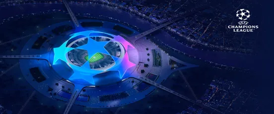 Visuel officiel de la Ligue des champions 2025-2026 avec stade illuminé et logo Champions League