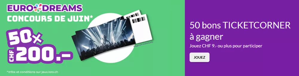Loterie Romande : concours Eurodreams en juin avec 1'300 lots en jeu