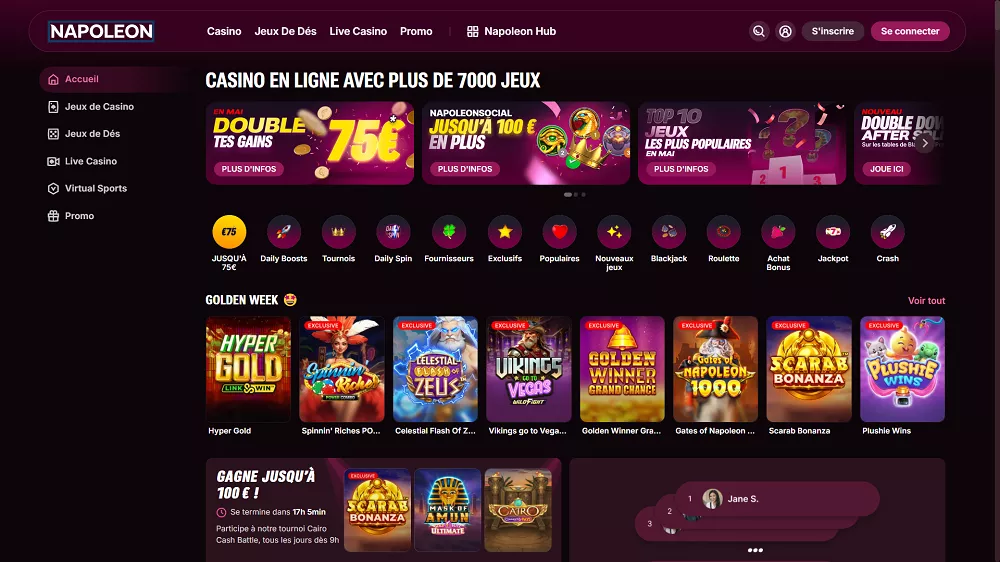 Page d'accueil de Napoleon Casino