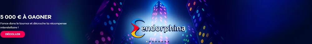 Bannière du tournoi Endorphina sur Oria Casino avec 5.000€ à gagner sur les jeux DICE à multiplicateurs