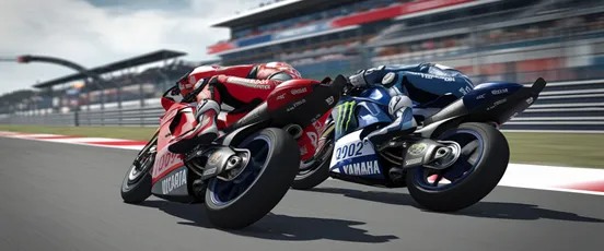 Deux motos de course s’affrontent sur circuit lors d’un Grand Prix, illustrant l’intensité des paris sportifs MotoG