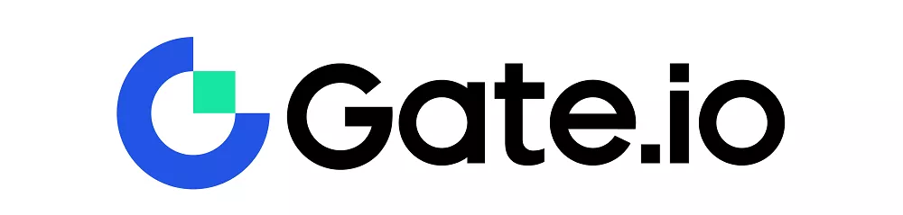 Logo officiel Gate.io avec symbole graphique bleu et vert, utilisé par la plateforme crypto dans sa communication internationale
