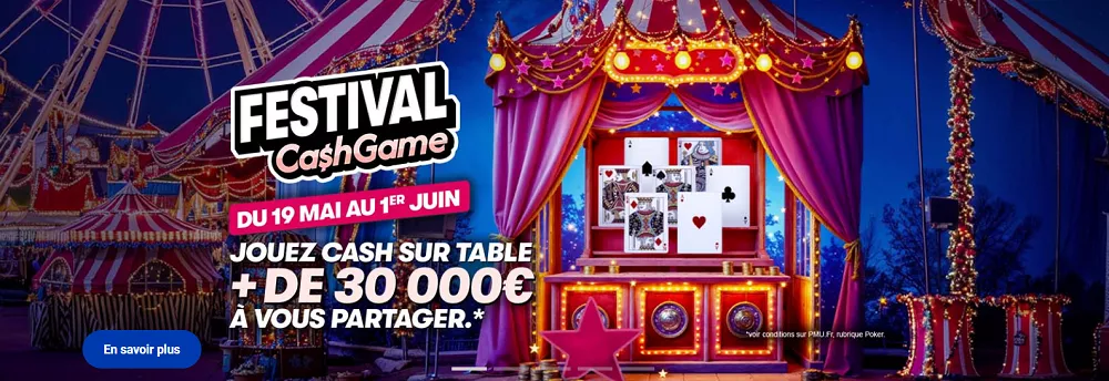 Jusqu'à 30.000€ à gagner sur PMU avec le Cash Game Festival