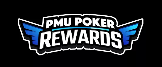 Logo officiel du programme PMU Poker Rewards avec ailes bleues et texte stylisé en blanc sur fond noir