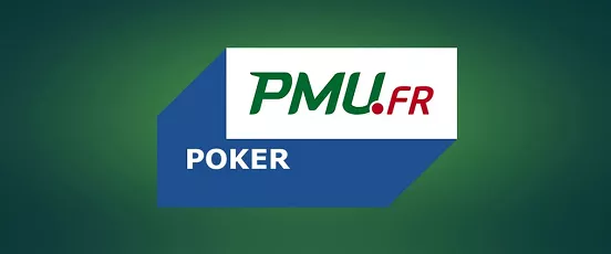 Logo PMU.fr Poker sur fond vert avec encart bleu, représentant la section poker en ligne de PMU Poker France