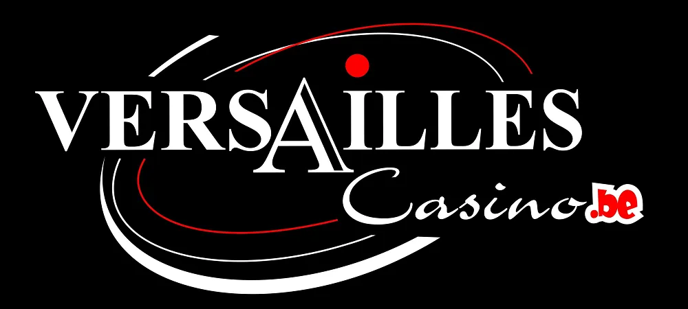 Logo officiel de Versailles Casino.be avec typographie blanche sur fond noir et éléments graphiques rouges et blancs
